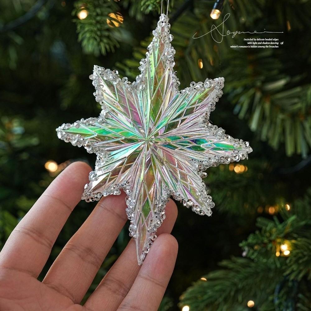 Iridescent Finish Star Ornament Bead Edge Holiday Tree Charm Christmas Tree Decor