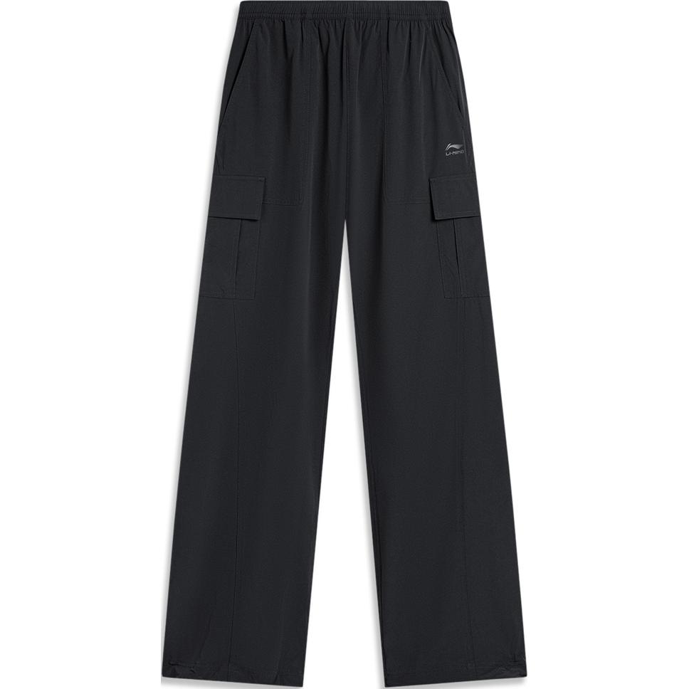 Li Ning Mid Waist Straight Loose Fit Solid Color Casual Pants Women Bottoms Black AYKU638-3