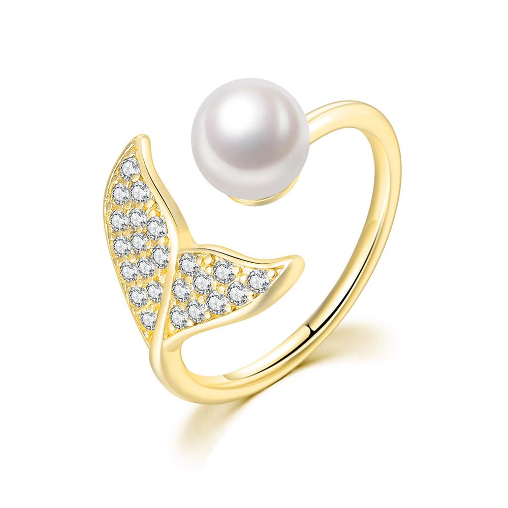 ZHOUYANG Mermaid Imitation Pearl Rings For Women Korean Fashion Zircon Gold Color Teen Girls Gift Jewelry Wholesale R203