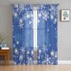 Christmas Snowflake Blue Window Tulle Curtains For Living Room Kitchen Christmas Home Decor Sheer Voile Curtains