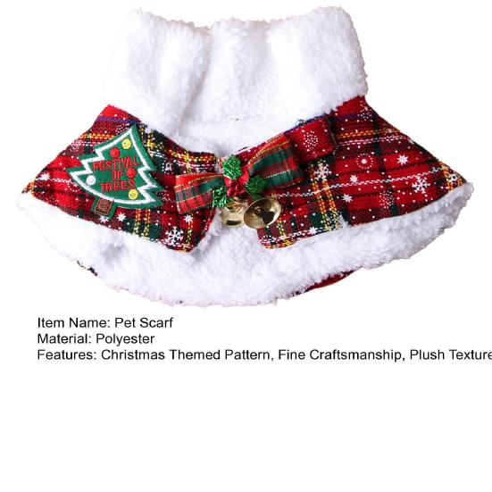 Шарф для питомца Рождественская клетка Бант Колокольчики Декор Плюшевая подкладка На шнуровке Ошейник для кошки собаки Праздничный аксессуар для питомца