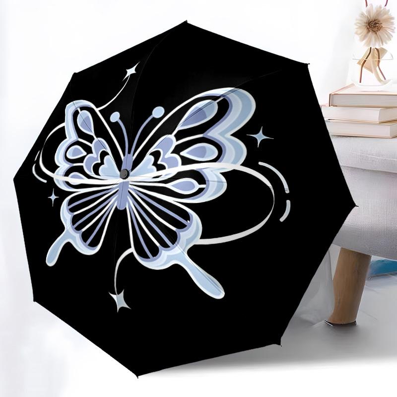 1pc Butterfly Design Automatic Folding Umbrella Durable Iron Frame,All Seasons Home Travel Outdoor Multifunctional Umbrella yy251115071