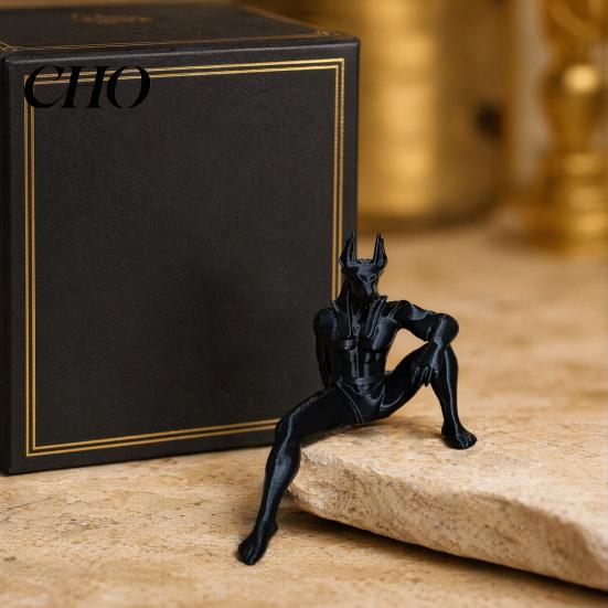 Egyptian Underworld Patron Saint Decor 3D Printed Anubis Statue, Mythology Collectible Home Decor, High Detail Dark Glossy Black Model Jackal