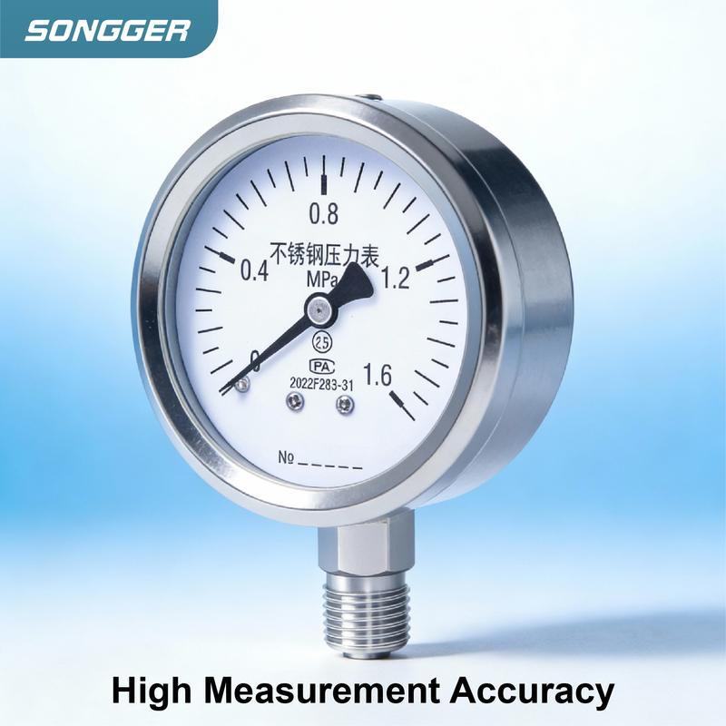 Y-60BF Stainless Steel Pressure Gauge 0.1-60MPa Vacuum Steam Vibration Resistant Dial M14x1.5 Bottom Mount for Water Oil Air