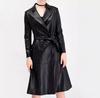 BLACK Halloween Formal  Women's Trench Coat Genuine Soft Lambskin Leather Stylish