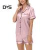 Пижамный костюм из 2 предметов, атласный однобортный кардиган, рубашка с V-образным вырезом, воротником-стойкой, однотонная рубашка с нагрудным карманом, свободные шорты, ночная рубашка, одежда для сна
