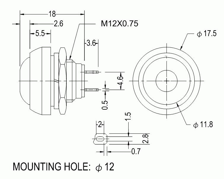 6Pcs PBS-33B Push Button Switch 12MM Small Waterproof Self-reset Switch Round Power Lock-free Reset Switch Spherical