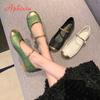 Fashion Aphixta Elegant Flower Upper Diamonds Pearl Flats Shoes Shallow HooK Loop Loafers Woman Green Cool Shoes Soft Sole Ladies Shoes