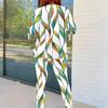 Women Plus Size Round Neck Long Sleeve Tropical Leaf Printed Top And Fitted Pants Two Piece Set