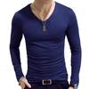 Fashionable Men Slim Fit T-shirt Long Sleeve Tops Pullover V-Neck Blouse Casual Fashion Tees