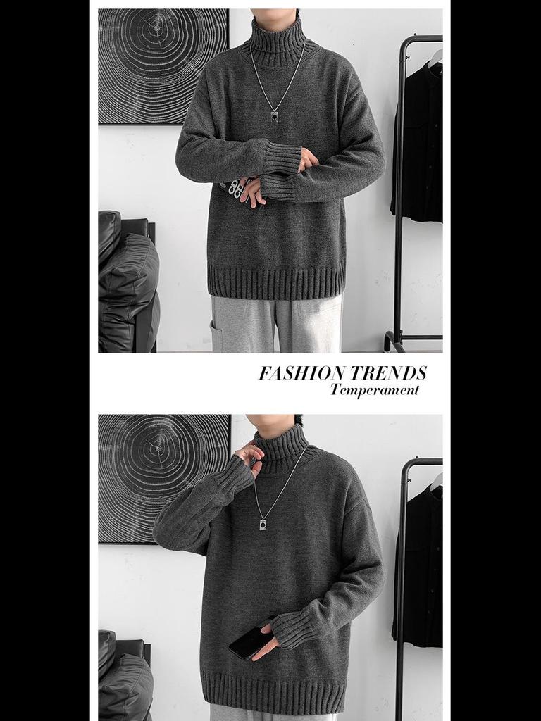 Корейский модный свободный свитер с высоким воротом для мужчин - осень/зима в стиле Гонконга