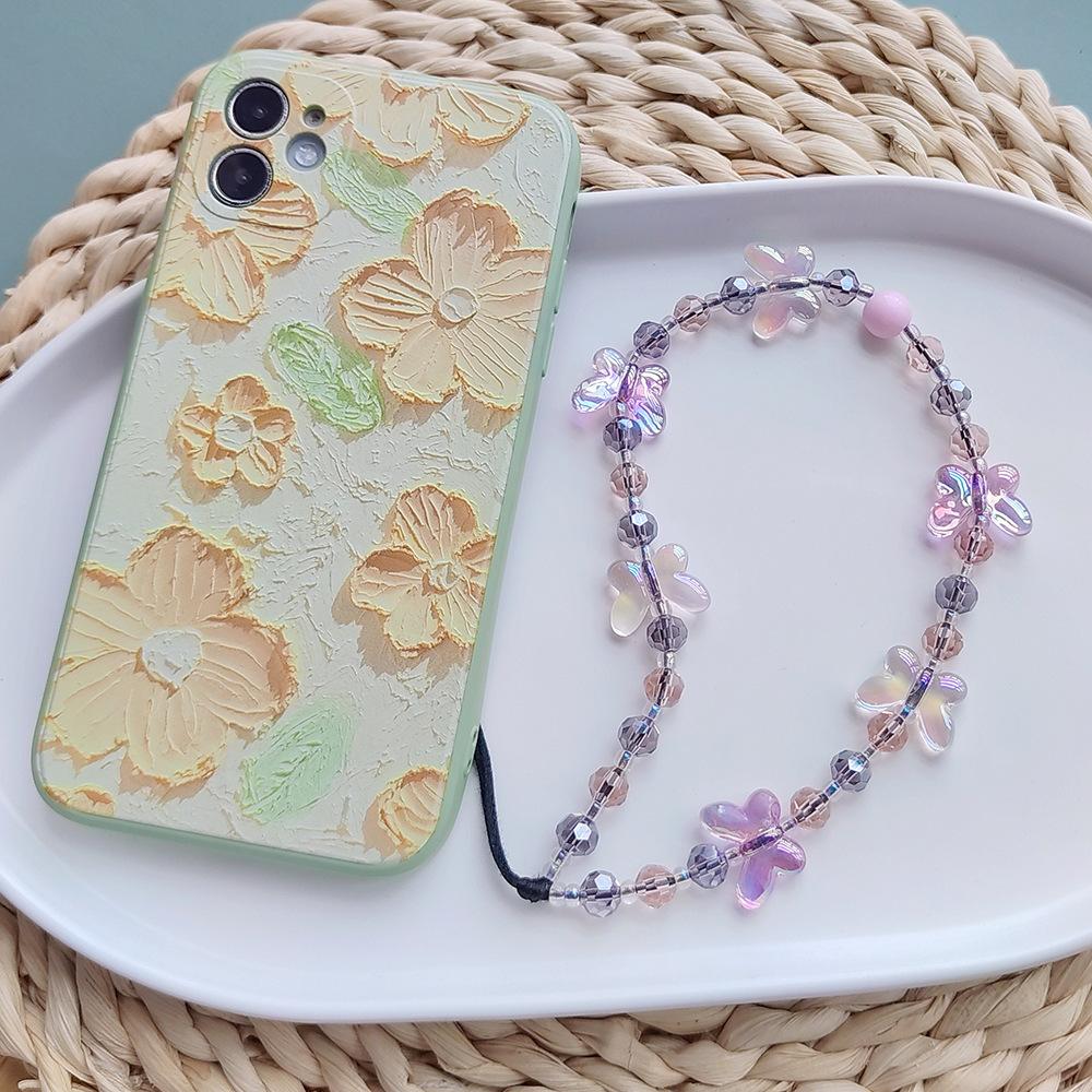 Новый кулон в виде чехла для телефона, подвеска в виде бабочки с кристаллами, цепочка для телефона, чехол для телефона из бисера, кулон