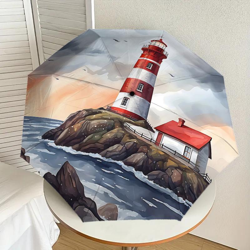 1PC Lighthouse Sea Umbrella-8-Rib Reinforced, Automatic Open, Lightweight & Durable, Cute Fashion Accessory for Outdoor-P60