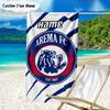 1PC Custom Name Beach Towel AREMA Football Crest Design Beach Towel, Suitable for Camping, Travel, Beach Accessories, Super Absorbent, Family Gift