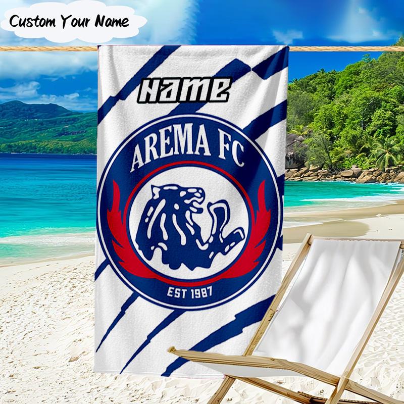 1PC Custom Name Beach Towel AREMA Football Crest Design Beach Towel, Suitable for Camping, Travel, Beach Accessories, Super Absorbent, Family Gift