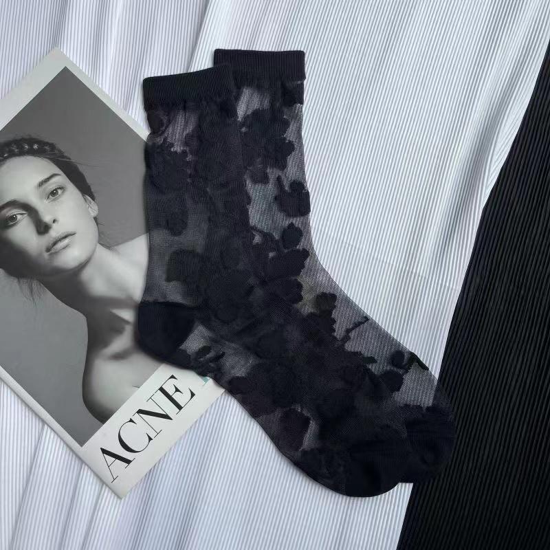 Летние ультратонкие прозрачные нейлоновые длинные носки чулки японские модные цветочные гольфы винтажные хрустальные шелковые носки чулки