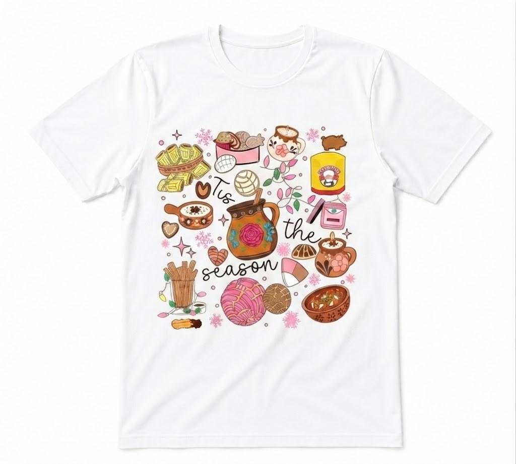 Tis The Season Mexican Christmas Mexican Party Graphic Tee White T-shirt