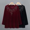 Spring Autumn Women's Plus Size Velvet Blouse Loose Embroidered Long Sleeve Pullover Blouse