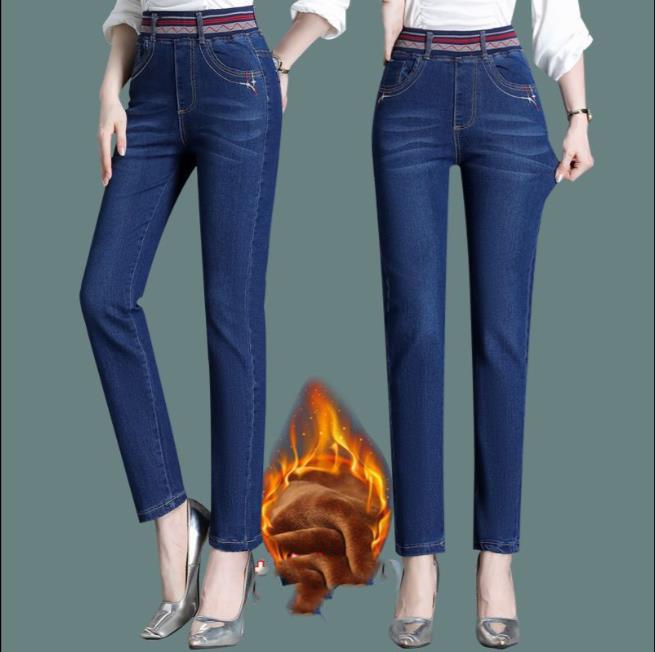 Зимние джинсы стрейч с плюшевой подкладкой для женщин, скинни, с высокой посадкой, вакерос, теплые джинсовые брюки, модные мамины брюки-карандаш