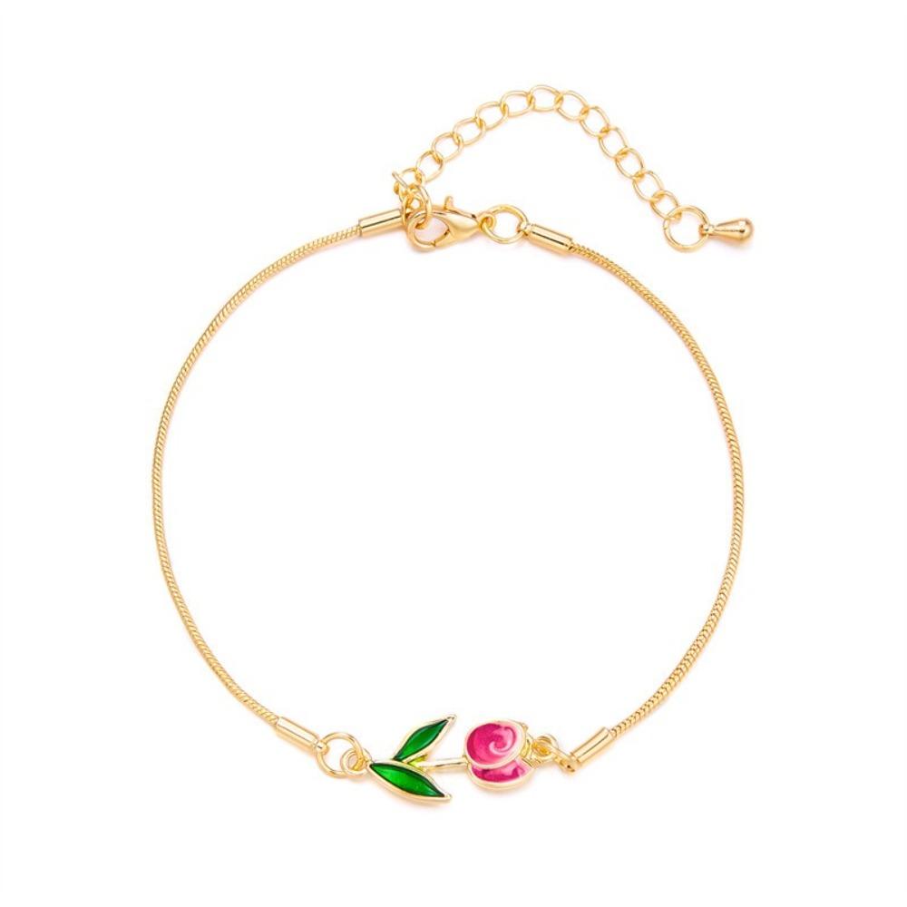 Adjustable Chain Enamel Charm Bracelet Copper Lobster Clasp Vintage Bracelet For Women