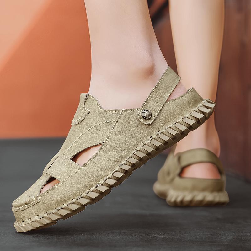 Мода 2024 года, новые летние мужские сандалии из натуральной кожи для активного отдыха, сандалии Wild Hollow, мужские летние износостойкие с нескользящим носком