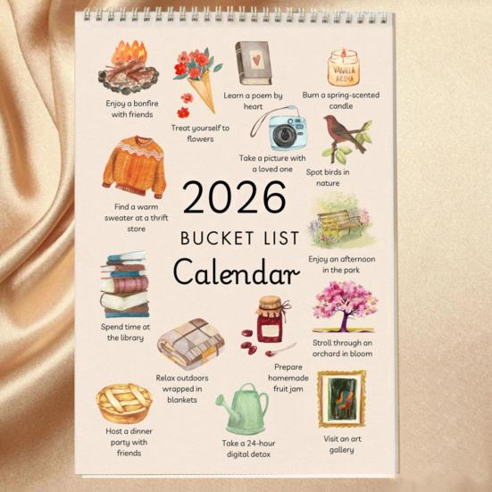 2026 Bucket List Calendar 12 Monthly Bucket List Wall Calendar Spiral Bound Art Planner