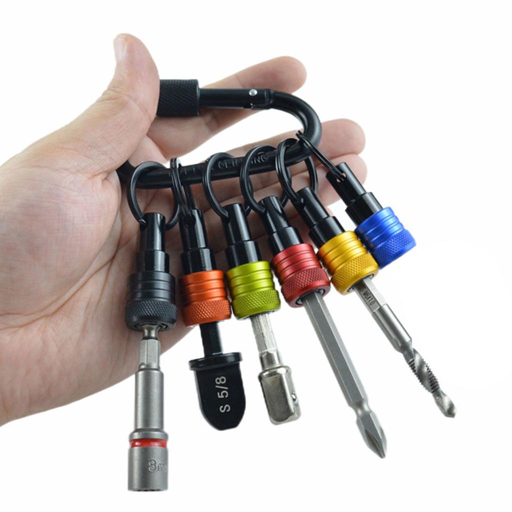 6Pcs Bit Holder Key Chain 1/4inch Portable Drill Holder Carabiner Hook Hex Shank Bit Holsters Quick Changing Bit Holder