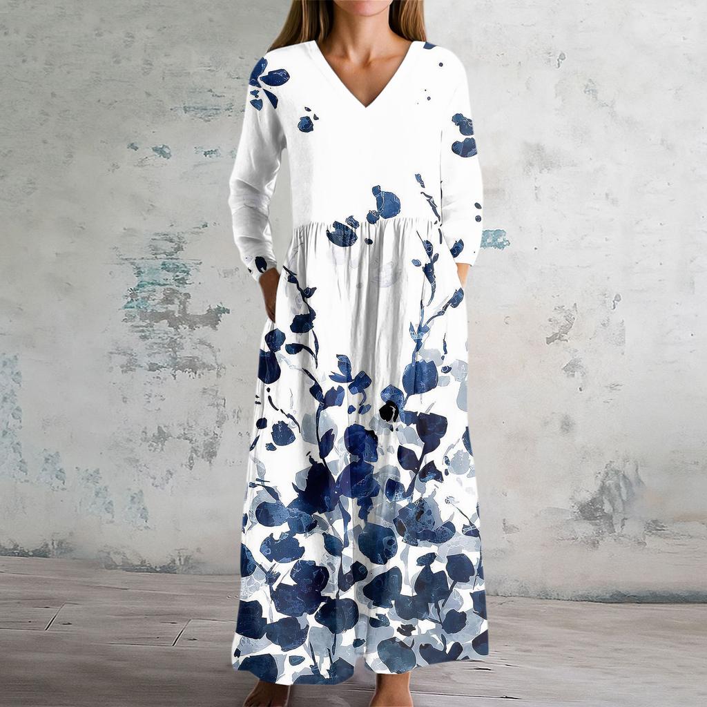 Women's Fashion Dress Spring V-neck Long Sleeve Dress