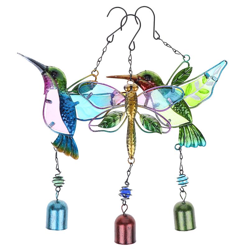 Колибри в виде колокольчика из металла, стекла, окрашенного в технике ремесла, подвесной колокольчик, птица-стрекоза, алюминиевая труба, подвесной кулон для внутреннего двора дома