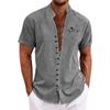 Мужская повседневная свободная рубашка с короткими рукавами и принтом, модный топ с воротником-стойкой
