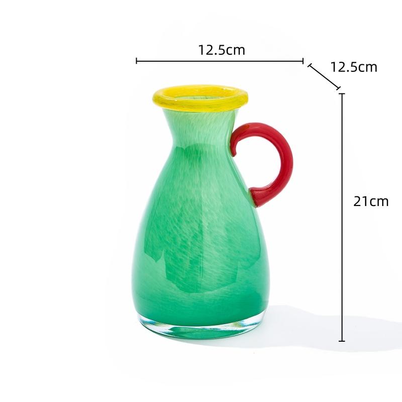 Stained Glass Vase Vintage Binaural Handle Flower Vase Floral Arrangement Accessories Terrarium Home Decoration Accessories