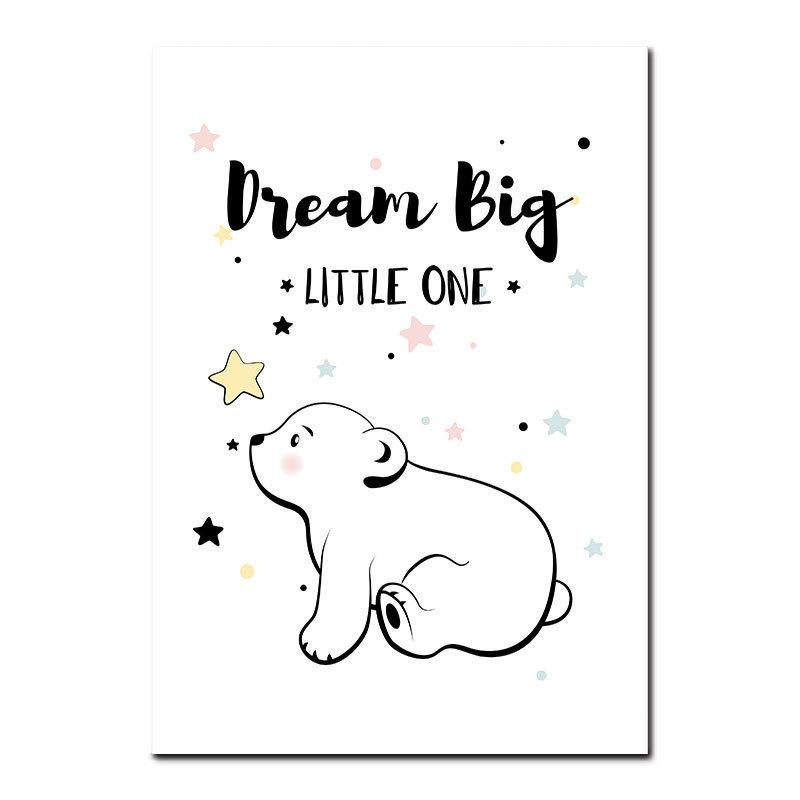 Northern Europe Cartoon Kindergarten Children's Room Cute Elephant Bear Love Canvas Painting Decoration Painting Wall Art No Frame
