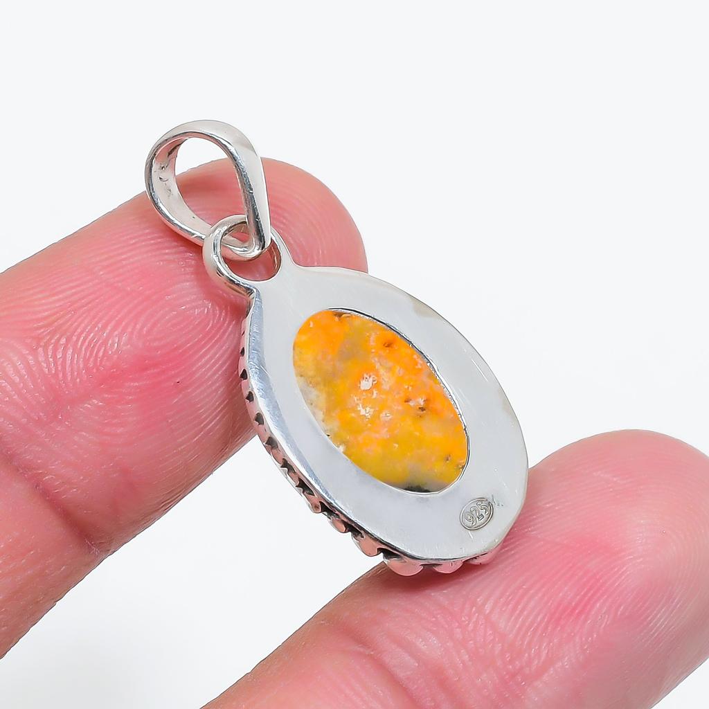 Bumble Bee Jasper - Indonesia 925 Sterling Silver Pendant V4673, Yellow Pendant, Oval Pendant, Valentin's Day Gift, Gift For Her, Birthday Gift, Handm