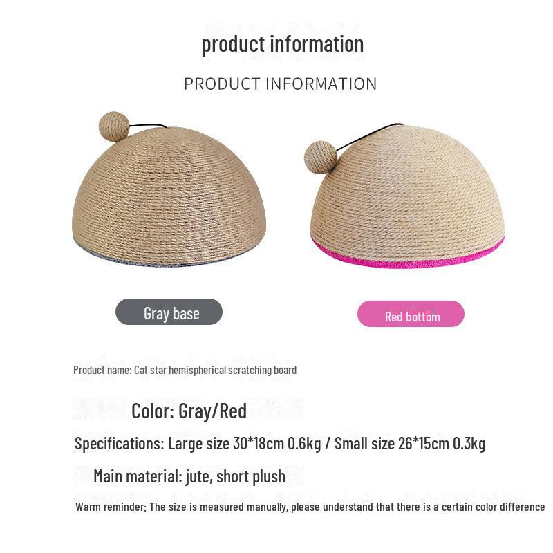 Durable Sisal Hemisphere Cat Scratching Board and Multi-Functional Claw Sharpener Toy.