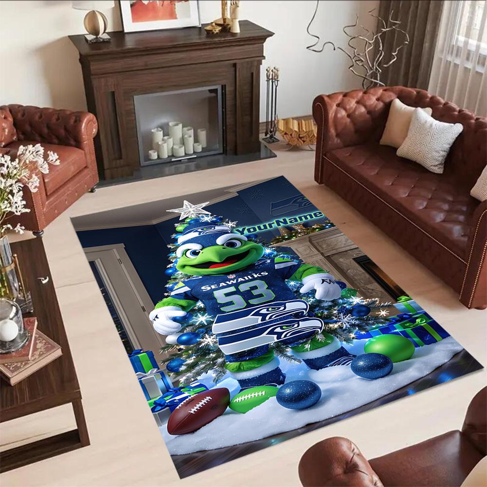 Seattle Seahawks Personalized Text Floor Rug Office Rug Design For Hallway Outdoor Game Room Playrooms Antislip Rug Decorate Offices