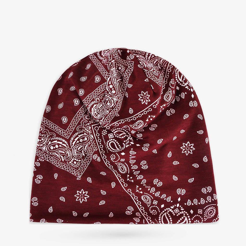 Unisex Paisley Cotton Cuffed Beanie: Spring/Summer Double Layer Stretch for Trendy Street Dance Fashion