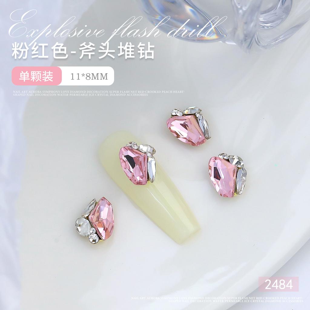 Nail Art Crystal Stack Diamond Finished Product Super Shiny Crooked Heart Rectangular Hand-Inlaid Pearl Nail Ornament