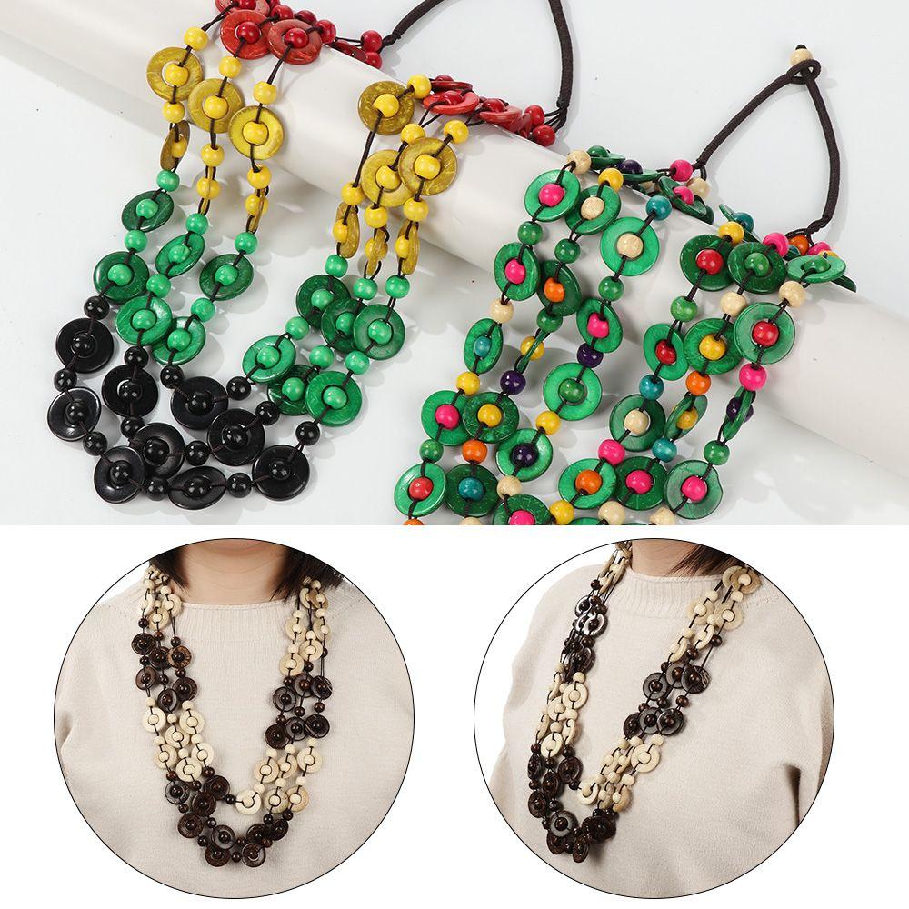Юбилейное плетеное бусы богемный этнический кулон из кокосовой скорлупы длинное ожерелье многослойное