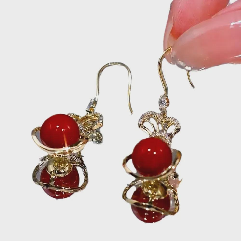 Серьги-бусины Lucky Bag Red 2024 — мода осень/зима в китайском стиле