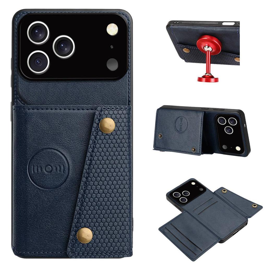 Кошелек-чехол из ПУ-кожи для iPhone 17 Pro Max, 17 Pro, с несколькими отделениями для карт, двойной металлической кнопкой, ударопрочный, защищающий весь корпус