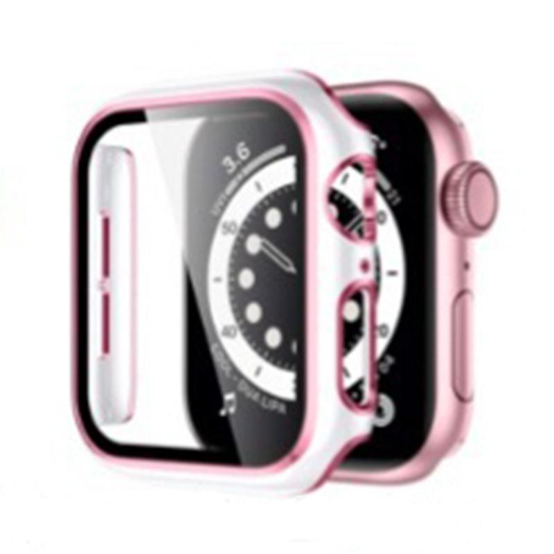 Закаленное стекло 2 в 1 + чехол для Apple Watch Series 7, 41 мм, 45 мм, iWatch Series SE 6, 5, 4, 3, 2, 1, 38 мм, 40 мм, 42 мм, 44 мм, рамка с полным бампером, аксессуары для часов