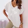 2023 Summer Floral Print V-neck Cotton Linen Casual Batwing Sleeve Women's T-shirt