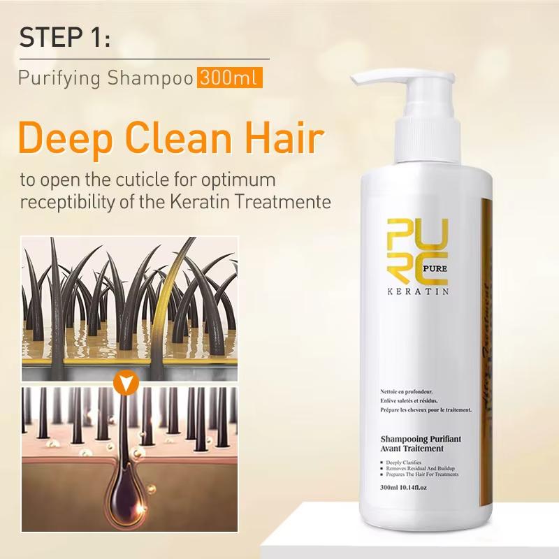 PURC 1000 мл Кератин 300 мл Шампунь Выпрямление волос Лечение вьющихся волос Средства для устранения завитков Бразильский разглаживающий кератин