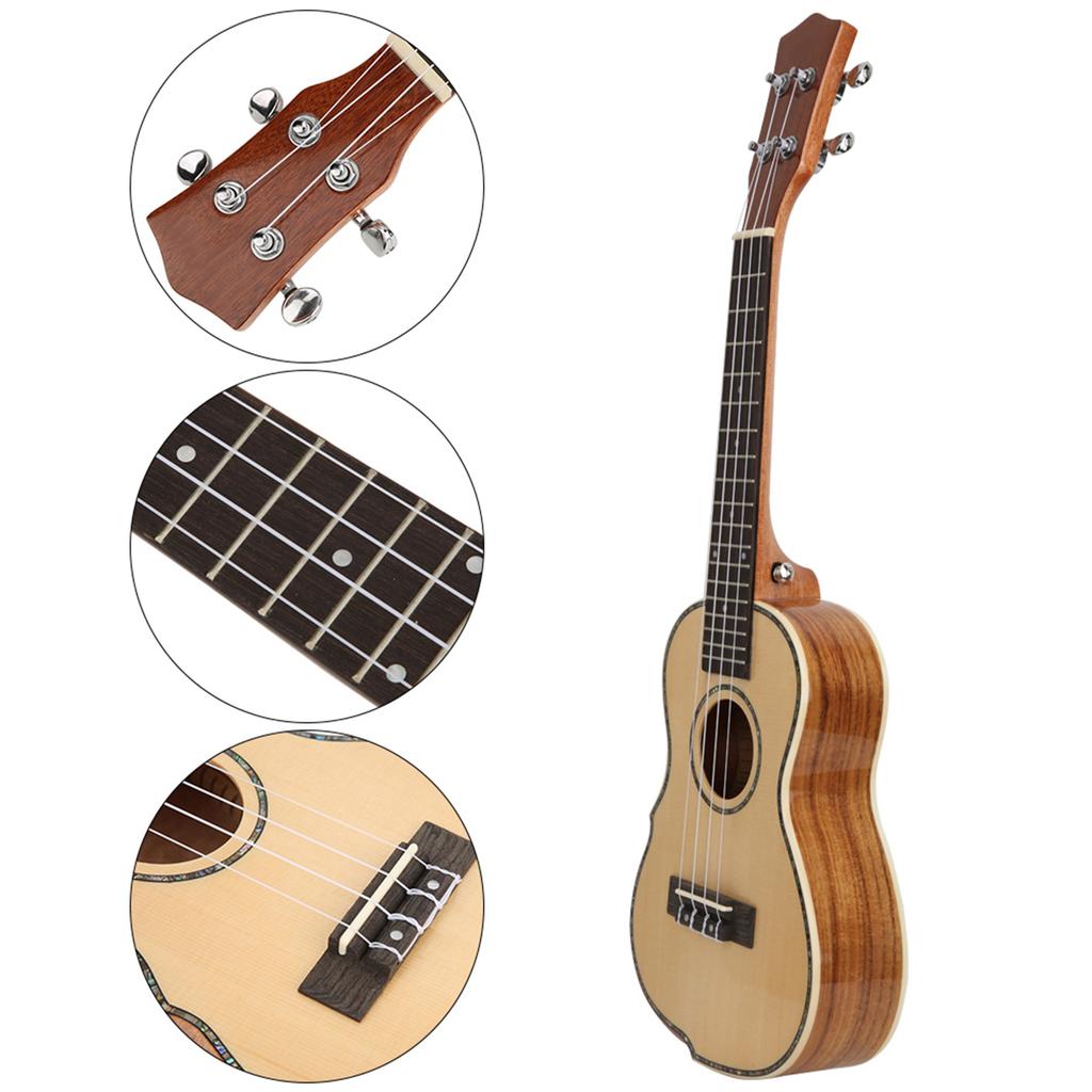 23in Ukulele Spruce Board Natural Wood Color with Tail Pin Strings Musical Instrument