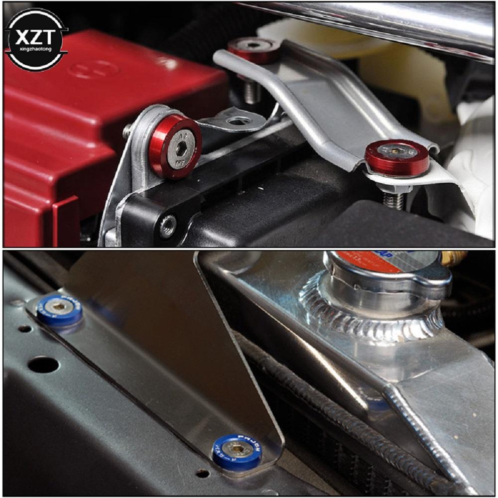Car Styling 10PCS M6x20mm Red JDM Bolt Aluminum Fender Bumper Washer License Plate Bolt Engine Bay Dress Screw Billet Kit