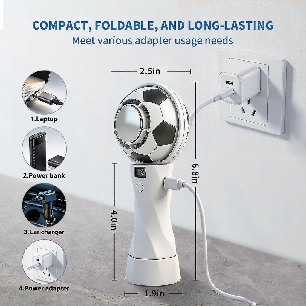 2026 USB Portable Charging Soccer Ball Handheld Fan with Cooling Turbine Gift