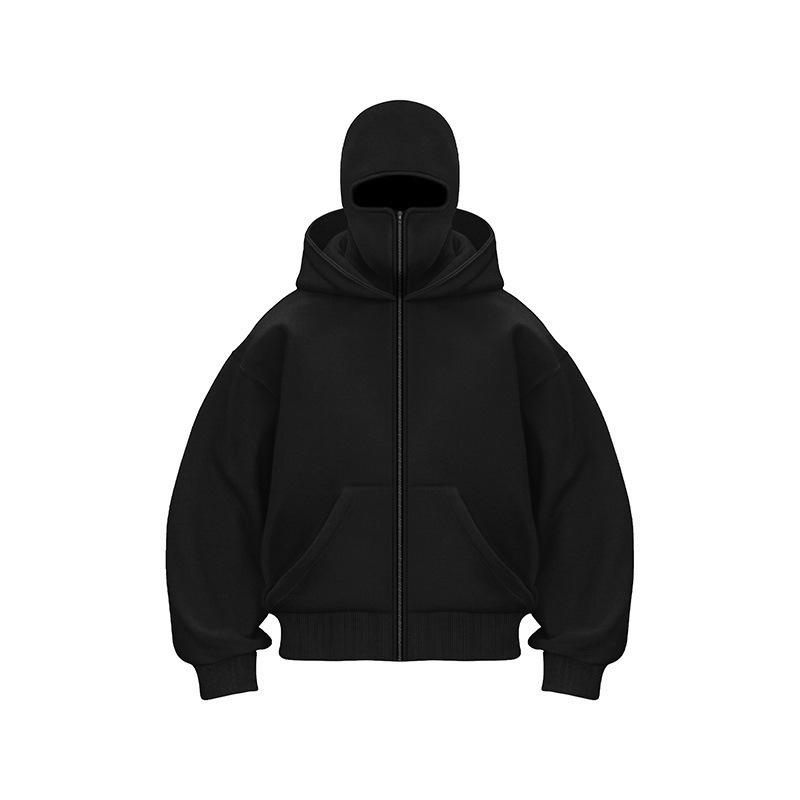 250G fleece double hat unique design hooded sweater autumn and winter new men's and women's loose Y2K mask sweater