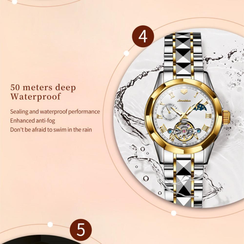 JINSHIDUN новые женские часы для бизнеса и отдыха, водонепроницаемые светящиеся многофункциональные механические часы с турбийоном, женские часы