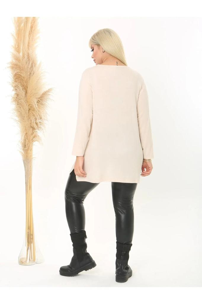 Женская блузка большого размера, гибкая шерстяная вискозная туника с большим разрезом большого размера