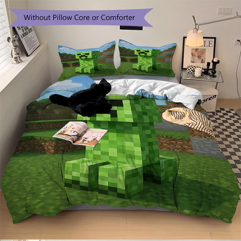 Постельное белье Minecraft Creeper Adventure Print 3 шт. Пододеяльник с 2 наволочками Домашний подарок на день рождения